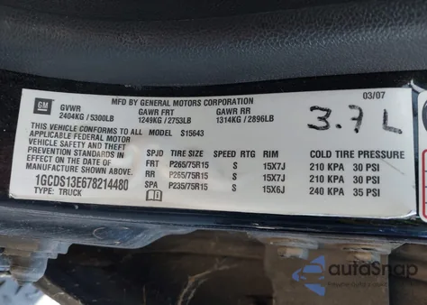 2007 Chevrolet Colorado Lt from USA, damaged, VIN 1GCDS13E678214480